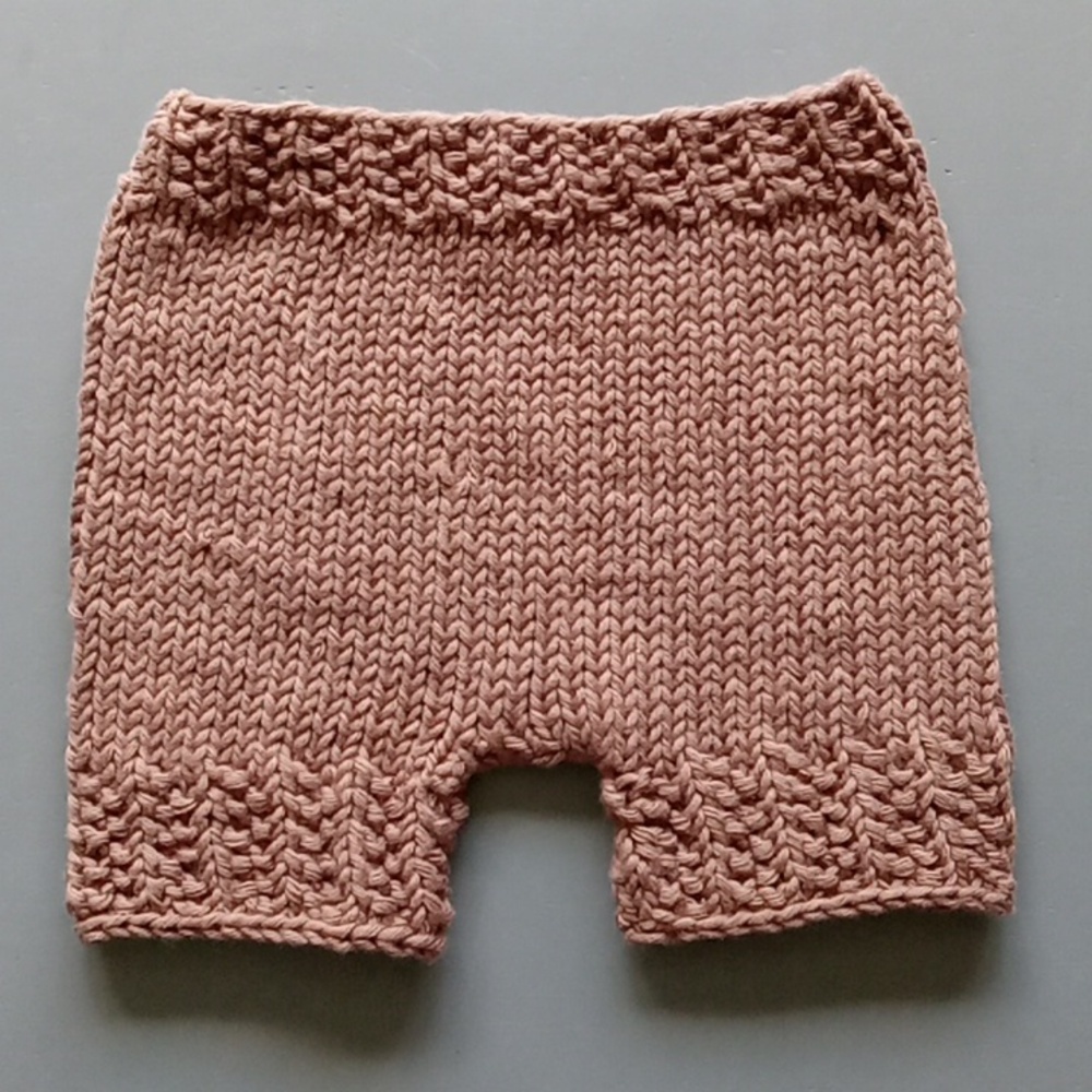Hand Crafted Handknit Brown Cotton Baby Shorts NB Newborn